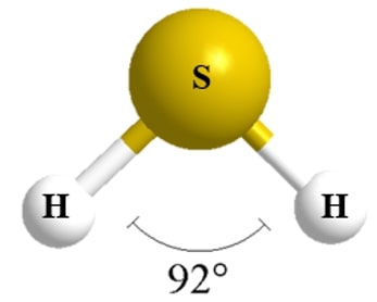 Mô hình phân tử khí H2S với hai nguyên tử hydro và một nguyên tử lưu huỳnh