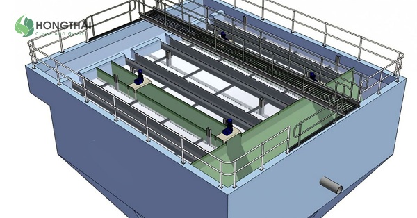 Hình ảnh bể lắng cát sục khí tạo dòng xoáy tách cặn vô cơ